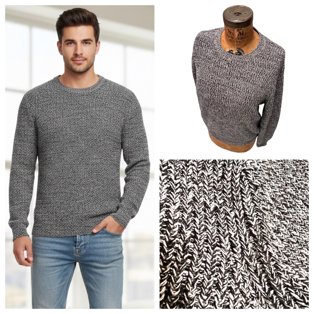 Liverpool Los Angeles Sweater Chunky Knit Marled Shaker Stitch Gray Men Preppy M